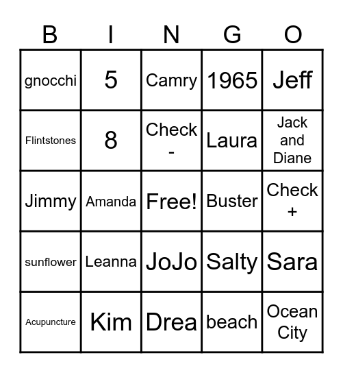 Amy's 60th Bingo Card