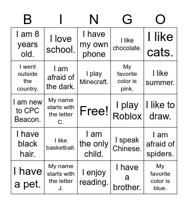 Name Bingo Card