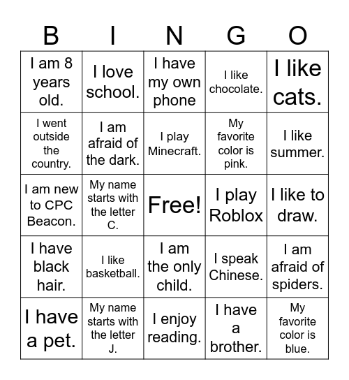 Name Bingo Card