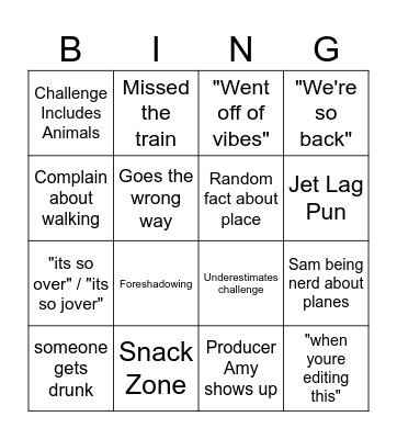 Jet Lag Bingo Card