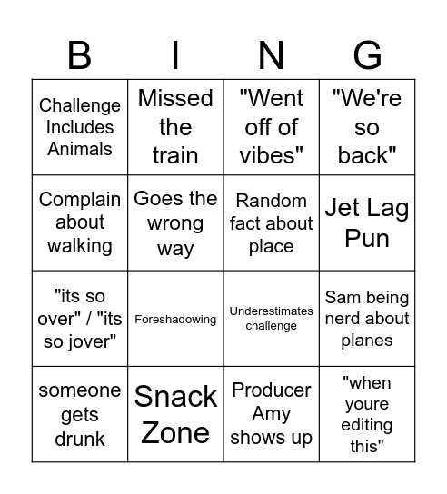 Jet Lag Bingo Card