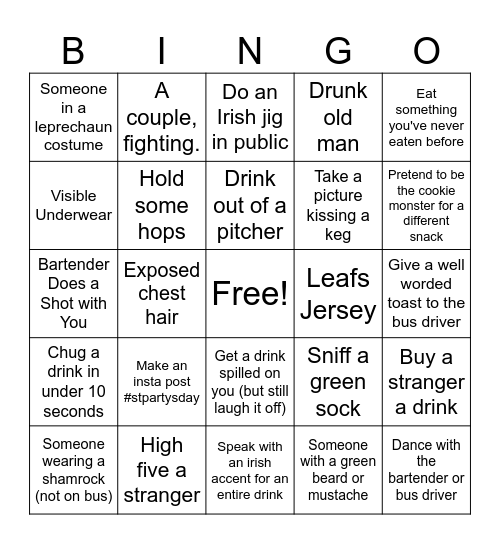 Pubcrawl Bingo Card