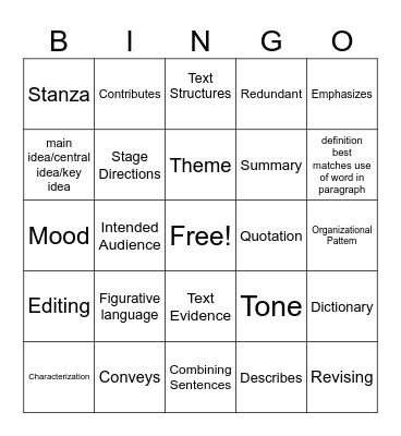 STAAR EOC ENGLISH I TERMS TO KNOW Bingo Card
