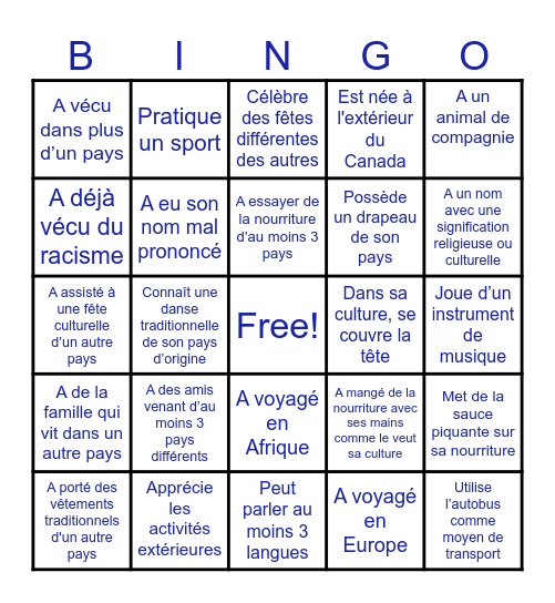Bingo de la diversité : Je connais une personne qui... Bingo Card