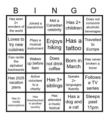 MARS SC BINGO Card