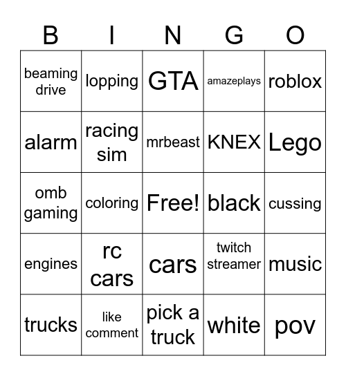 shorts bingo Card