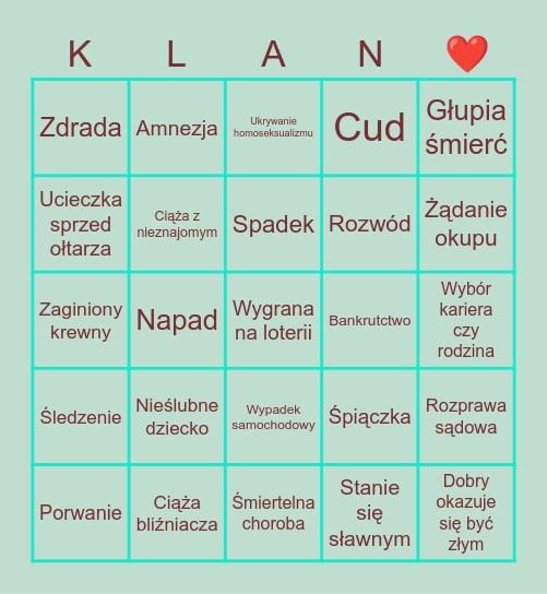 KLAN Bingo Card