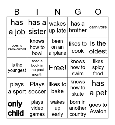 Speaking Activities Bingo Card