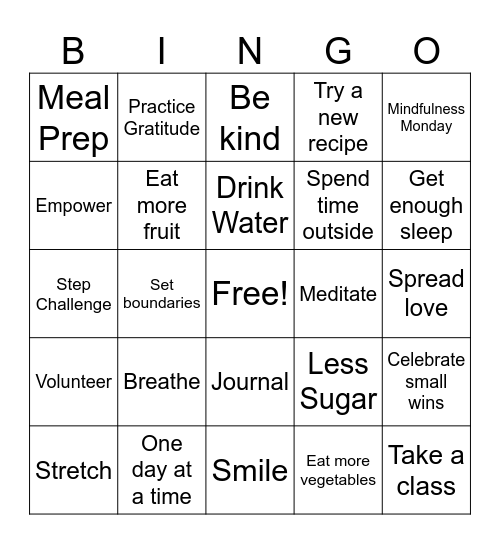Wellness Wednesday Bingo Card