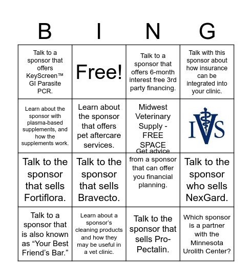 ISU™-IVS Partners in Progress - Visit our Sponsors! Bingo Card