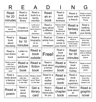 3rd Grade Reading Challenge Bingo Card