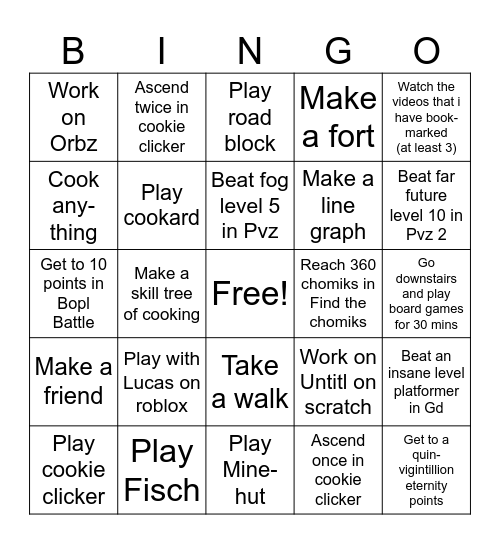 Daily bingo Card