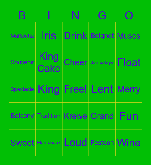 Mardi Gras Bingo Card