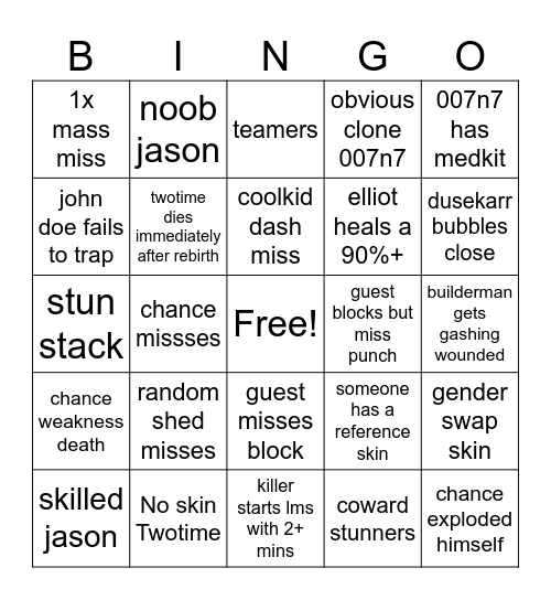 Forsaken Bingo Card