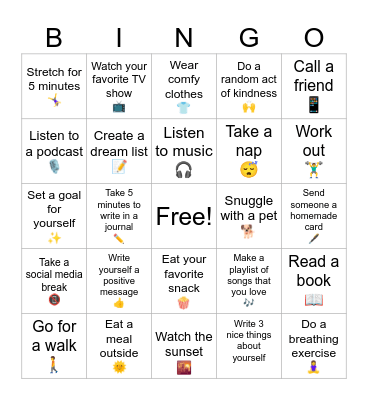 Wellness Bingo Card