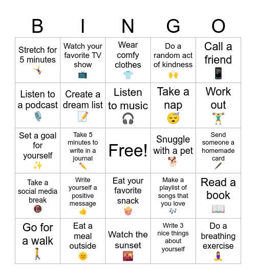 Wellness Bingo Card