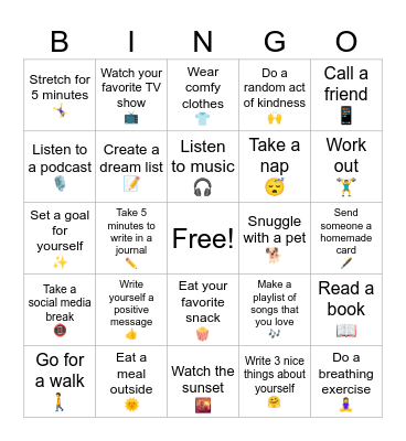 Wellness Bingo Card