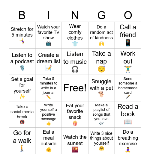 Wellness Bingo Card