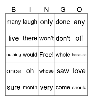 60-65 Bingo Card