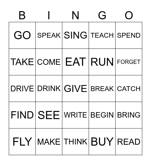 IRREGULAR VERBS Bingo Card