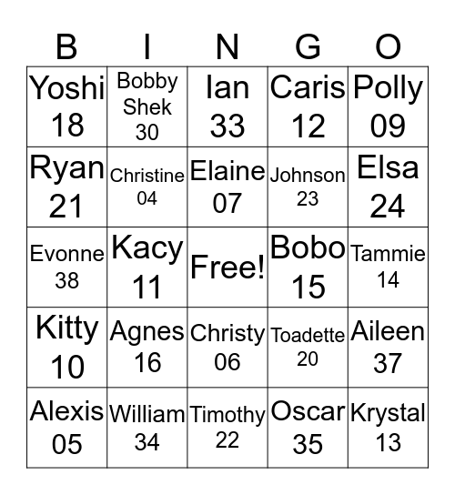 Bingo!!! Bingo Card