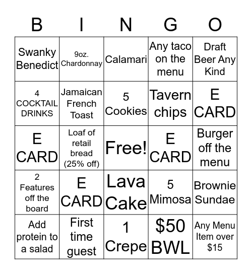 SUNDAY BINGO Card