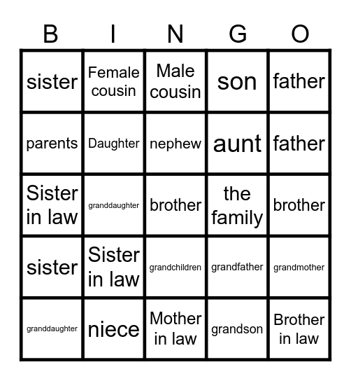 La Famille Bingo Card