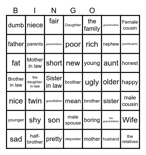 La Famille Bingo Card