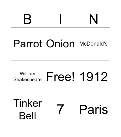 Untitled Bingo Card