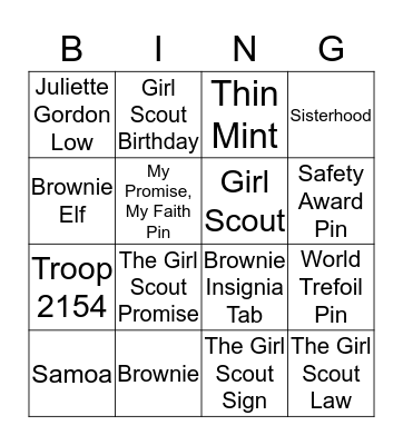 Brownie Bingo Card