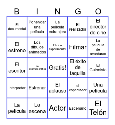 Vocabulario En Español Bingo Card