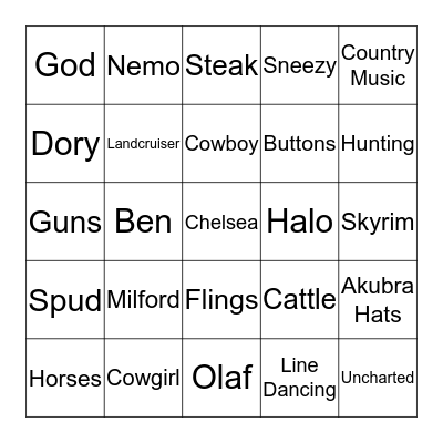 Bridal Shower Bingo Card