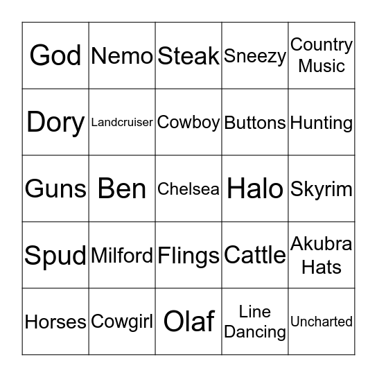 Bridal Shower Bingo Card