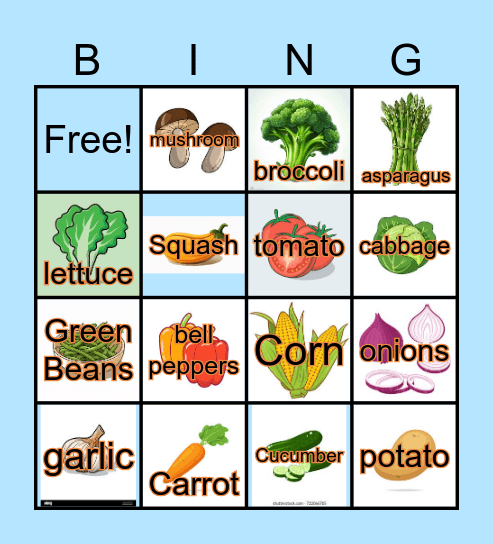 Vegetable Bingo Card
