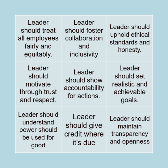 (Un)ethical and Authentic Leadership Bingo Card