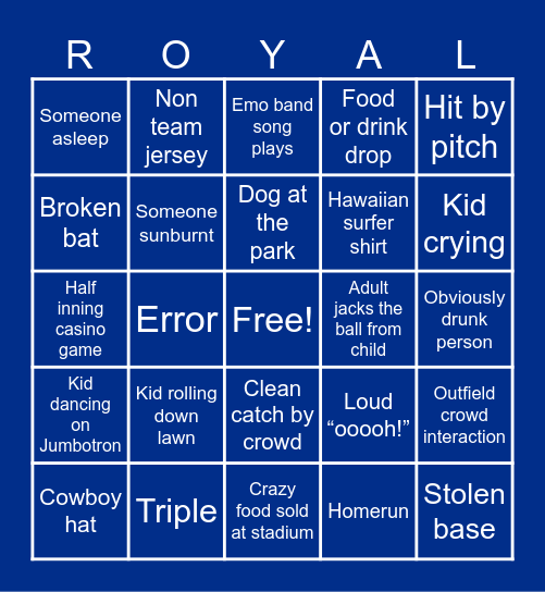 BaseballParkBingo Card