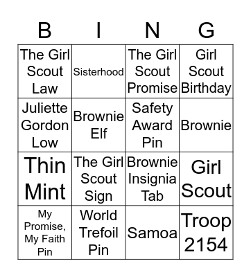 Brownie Bingo Card