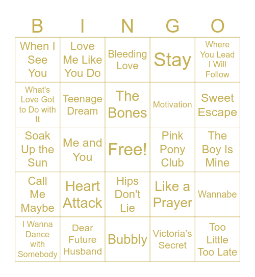 Guess That Song! Bingo Card