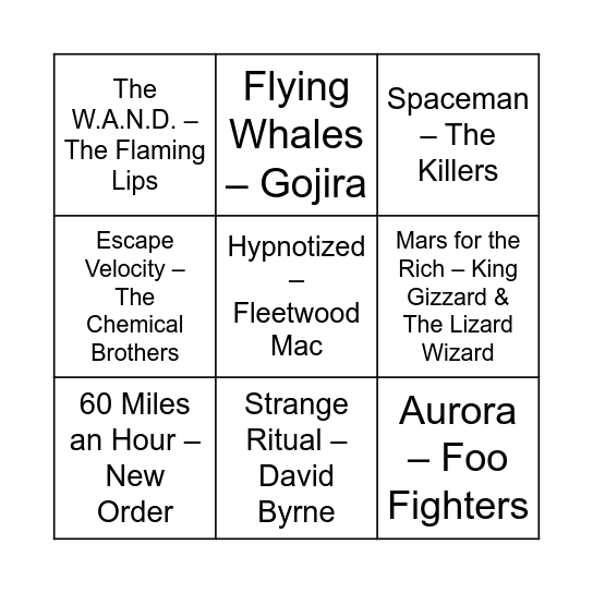 Game Five Bingo Card