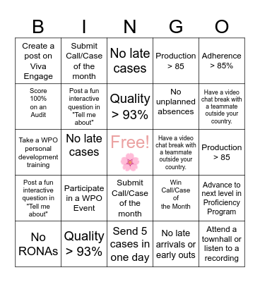 Spring Incentive Bingo Card