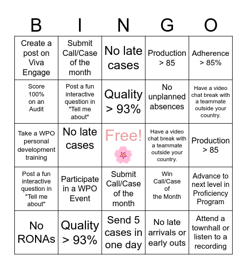Spring Incentive Bingo Card