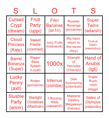 100X BINGO Card