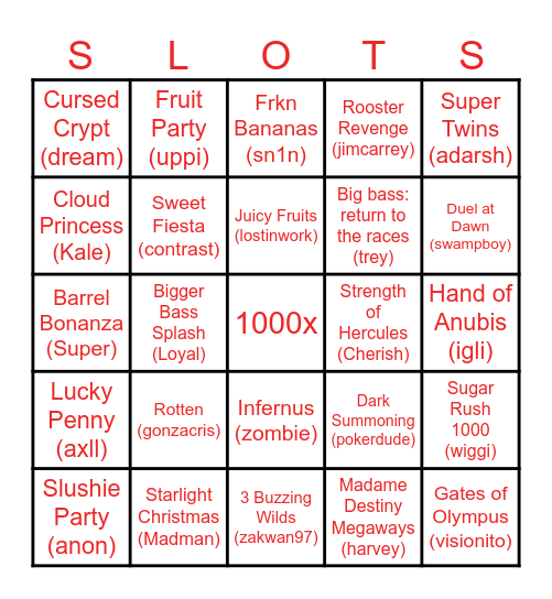 100X BINGO Card