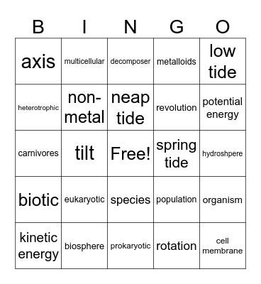 Science Bingo Card
