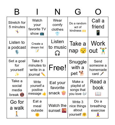 Wellness Bingo Card