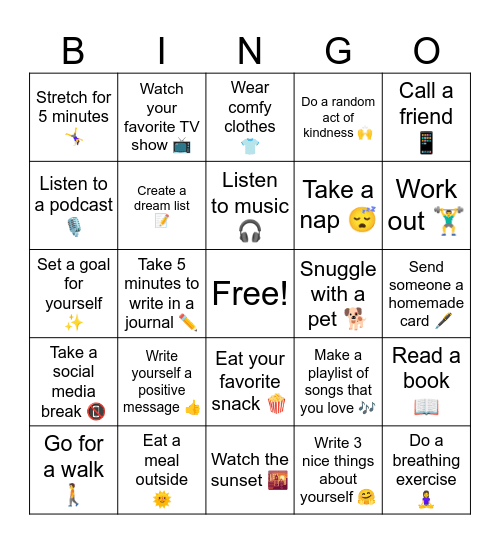 Wellness Bingo Card