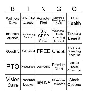 Total Rewards Bingo Card