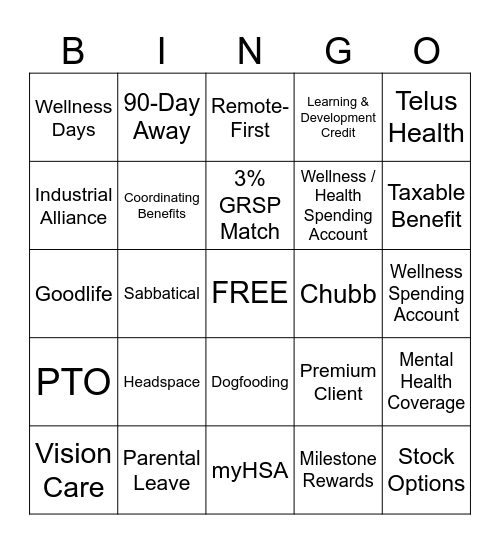 Total Rewards Bingo Card