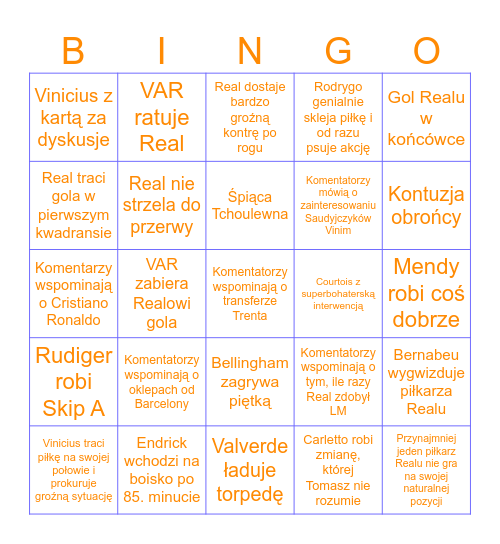 Real Madryt live bingo (home) Bingo Card
