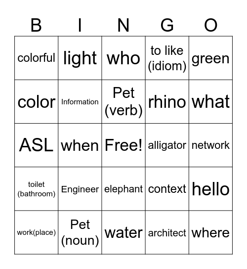 ASL Bingo Card
